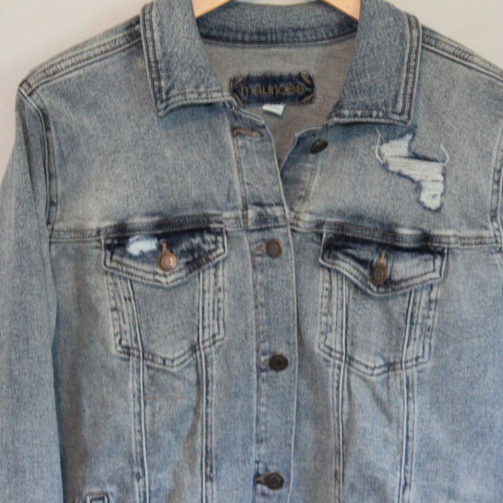 Maurices Vintage Destructed Denim Jacket H11503 - Picture 3 of 12